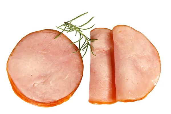 Tranches Jambon Porc Isolées Sur Fond Blanc — Photo