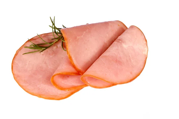 Tranches Jambon Porc Isolées Sur Fond Blanc — Photo