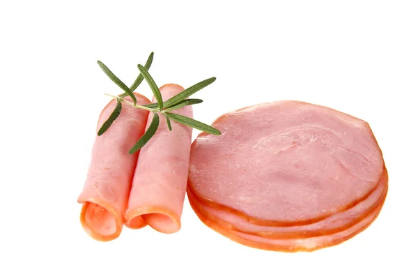 Tranches Jambon Porc Isolées Sur Fond Blanc — Photo