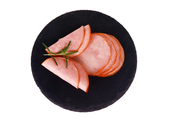 Daging Babi Irisan Ham Diisolasi Pada Latar Belakang Putih — Stok Foto