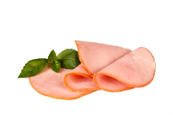 Tranches Jambon Porc Isolées Sur Fond Blanc — Photo