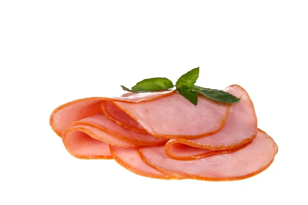 Varkensvlees Ham Plakjes Geïsoleerd Witte Achtergrond — Stockfoto