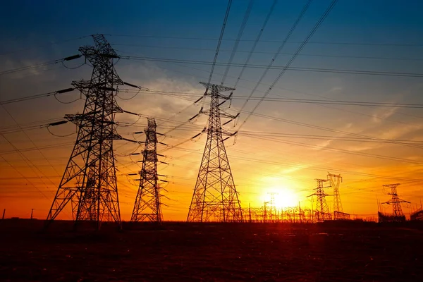 stock image Wire electrical energy at sunset