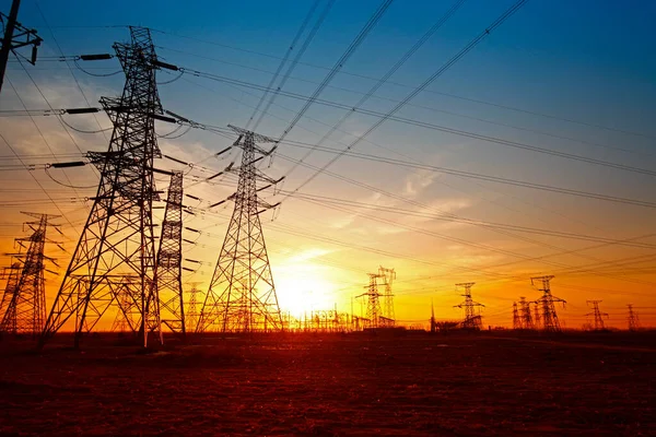 Filo Energia Elettrica Tramonto — Foto Stock