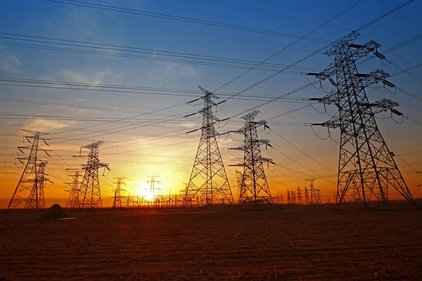 Filo Energia Elettrica Tramonto — Foto Stock