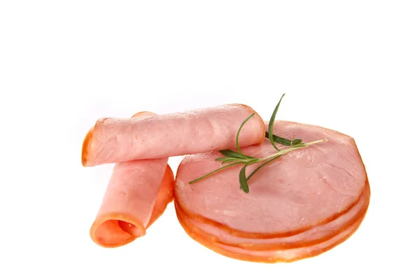 Tranches Jambon Porc Isolées Sur Fond Blanc — Photo