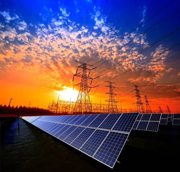 Solar panels and pylon, green environmental protection