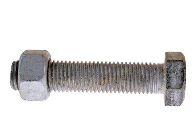 Cıvata ve somun, beyaz arka planda izole edilmiş.