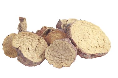 Beyaz arka planda Çin bitkisel ilacıyla Cistanche deserticola