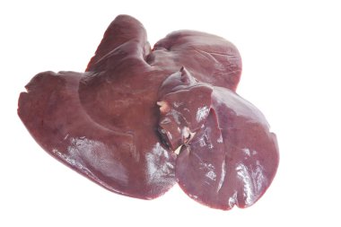 Domuz ciğeri beyaz arka planda çok taze.