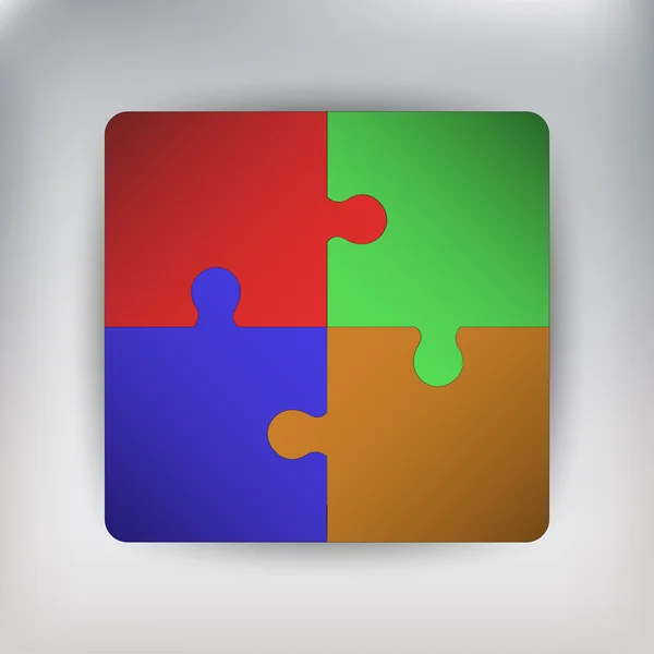 Vier Puzzleteile verbunden, vier Puzzleteile verbunden, Puzzle verbunden mit Quadrat, Puzzle verbunden mit Quadrat — Stockvektor