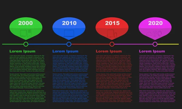 Инфографика ряда с годами, инфографика, текстовая инфографика, цветная инфографика, современная технологическая хронология, иконки контуров — стоковый вектор