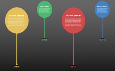 Timeline infographic, Timeline infographics, Time line infographic, Time line infographics. infographic with pointers. Rounded shape infographic. Egg style text shape. Modern Timeline infographic with dark gradient background clipart