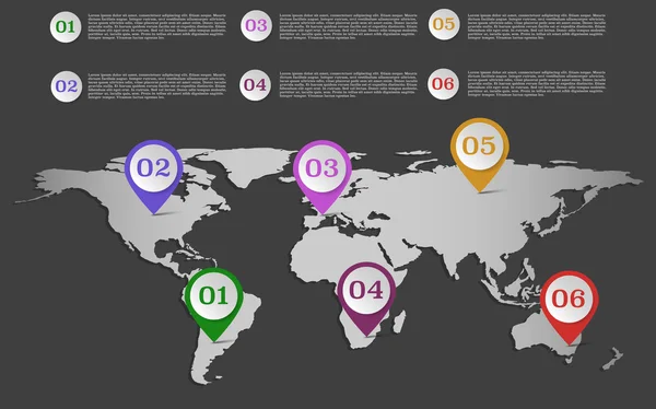 Dünya harita Infographic ile şeritler ya da (yuvarlak) daire po kümesidir — Stok Vektör