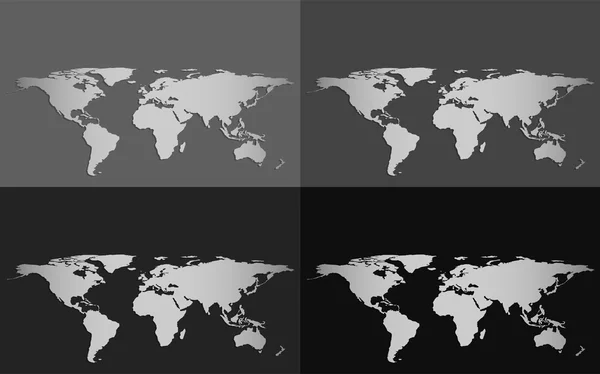 Satz von vier Vektorweltkarten isoliert auf einem Graustufenhintergrund — Stockvektor