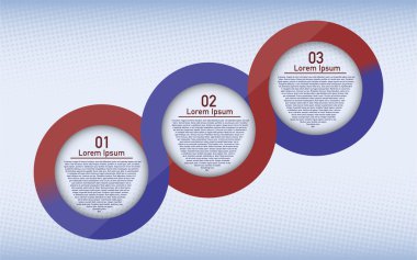 Üç adım dairesel Infographic. Üç adım bağlı Infographic yuvarlanır. Infographic metin yarım ton arka plan etkisi için yer ile. 