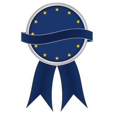 Mavi madalya. Mavi rozet. Gümüş kenarları ile mavi rozet. Şerit ve metin için yer ile rozet. 