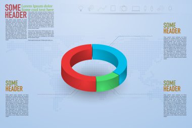 Modern 3d pasta grafiği infographics noktalı dünya harita ve anahat simgeleri ile mavi degrade arka plan üzerinde. Infographics modern tasarımda yuvarlak grafik ile. Infographic şablonu.