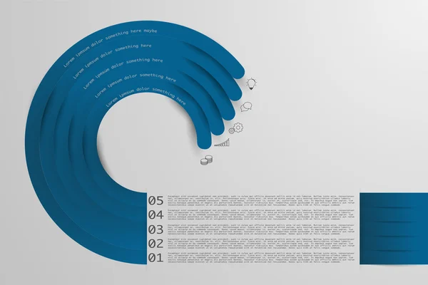 Cinq étapes de style origami infographies chronologiques avec des icônes de contour. Infographie circulaire en bleu. Infographie d'entreprise Moder en 5 étapes . — Image vectorielle