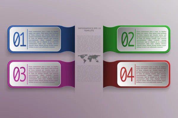 4 seçenek infographics 3d rectangle nesneleri modern stil ve renkleri ile. Metin ve degrade arka plan - dört iş pankartlar ile dünya harita-ebilmek var olmak kullanılmış Infographic, diyagram, işlem ve adımlar. 