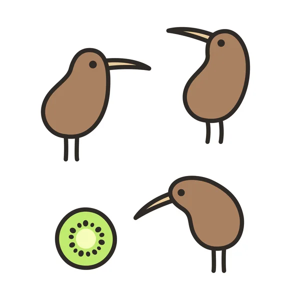 Doodle kiwi aves conjunto — Vector de stock