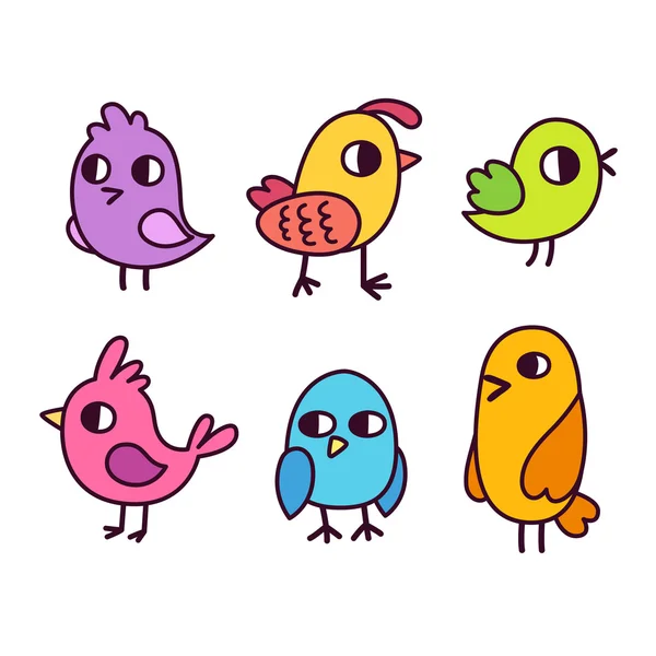 かわいい漫画の鳥セット — ストックベクタ