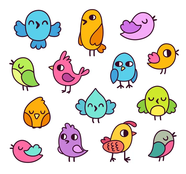 Cute cartoon birds set — Stock Vector