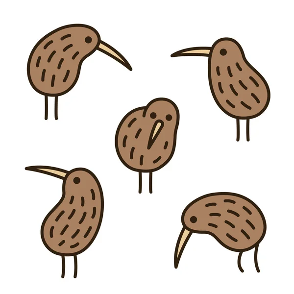 Kiwi aves doodle conjunto — Vector de stock