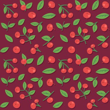 Kızılcık ve yaprakları ile desen