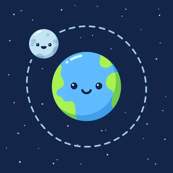 Desenhos animados bonitos Terra com Lua —  Vetores de Stock