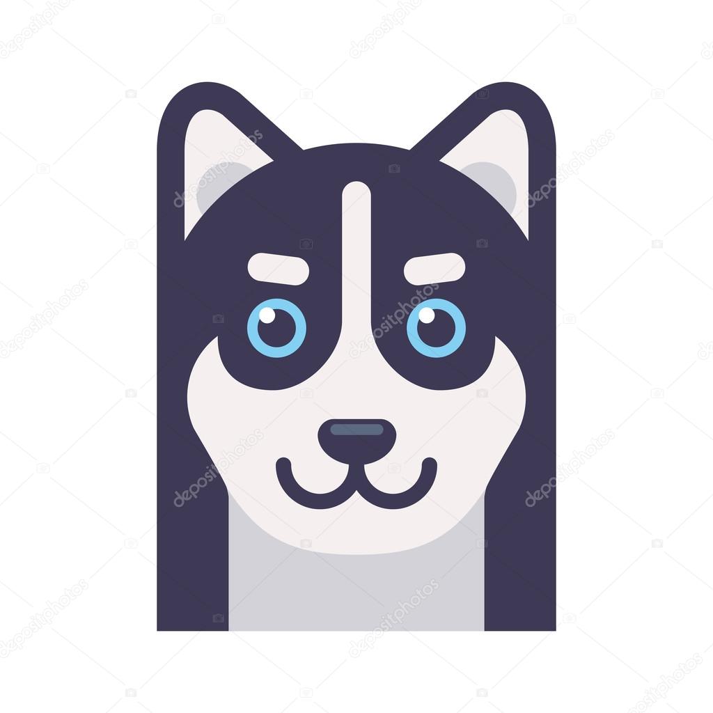 Husky dog head flat icon, cartoon vector style.