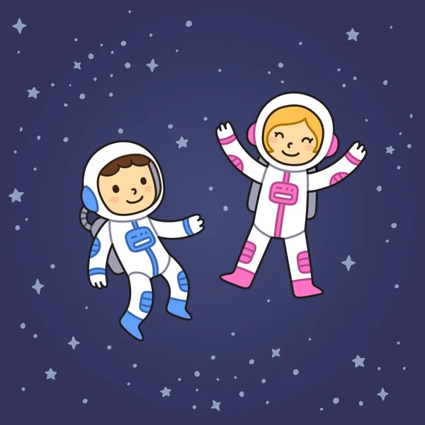 Menino e menina no espaço —  Vetores de Stock