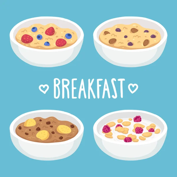 Cuencos de cereales para desayuno — Vector de stock