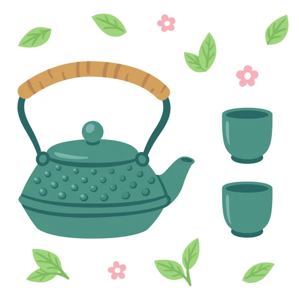 Ιαπωνικό τσάι ποτ σύνολο — Διανυσματικό Αρχείο