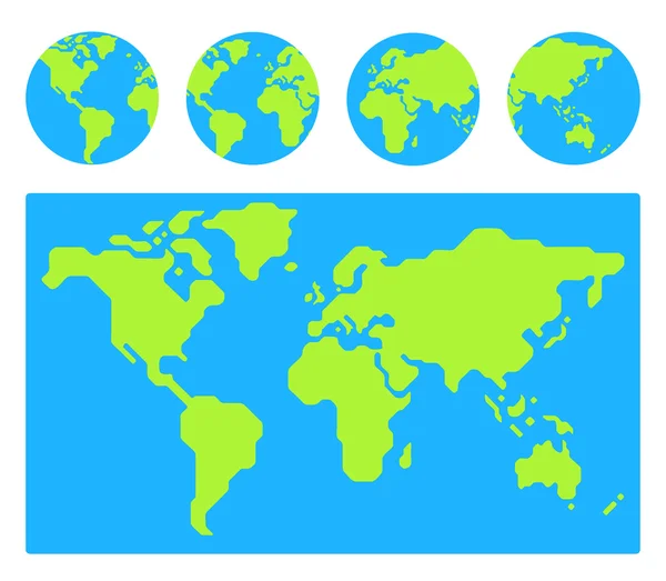 Mapa do mundo com globos —  Vetores de Stock