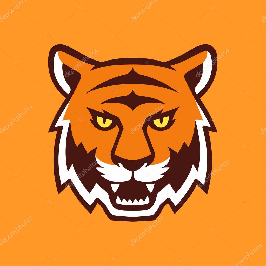 Tiger head illustration, sport mascot or team logo. Traditional comic cartoon style.