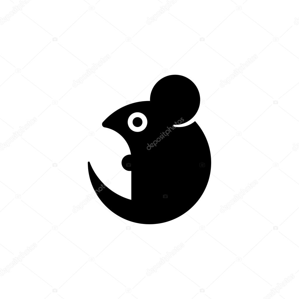 Simple stylized cartoon mouse icon. Geometric rat silhouette, vector illustration.