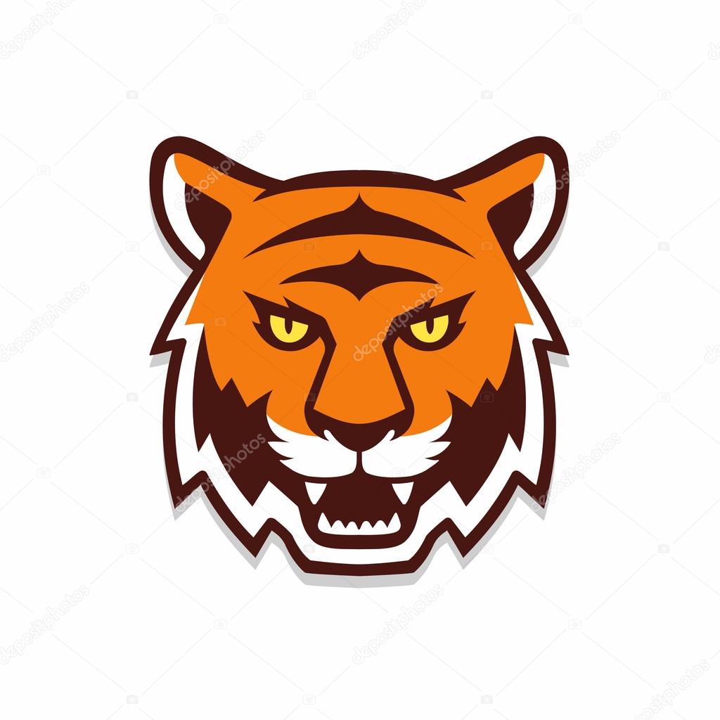 Tiger head illustration, sport mascot or team logo. Traditional comic cartoon style.