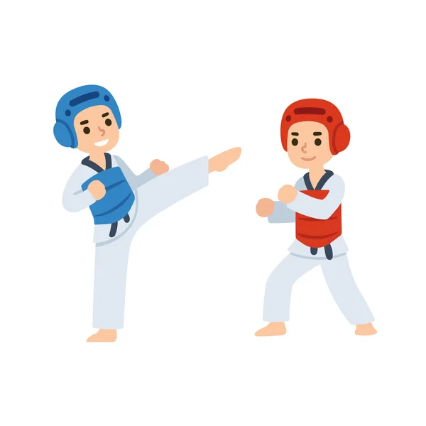 Taekwondo niños luchando — Vector de stock