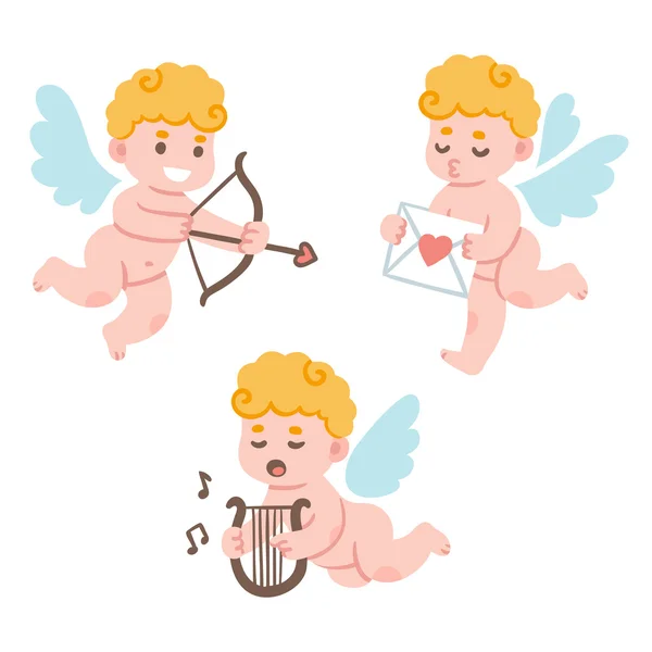 Cupidos de desenhos animados bonitos — Vetor de Stock