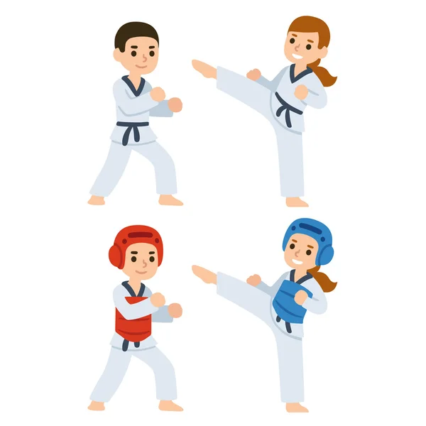 Taekwondo dibujos animados niños — Archivo Imágenes Vectoriales