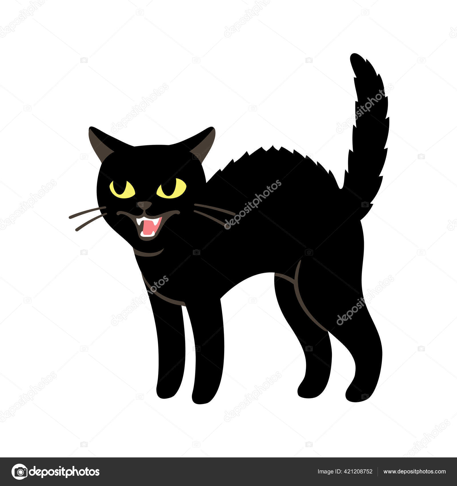 Angry Cat Black And White Drawing Vector Illustration Outline