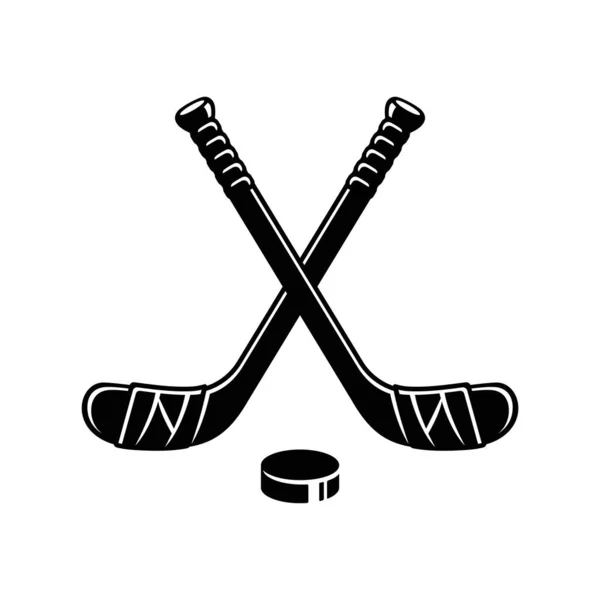 Logo Hockey Sur Glace Deux Bâtons Hockey Croisés Rondelle Silhouette — Image vectorielle