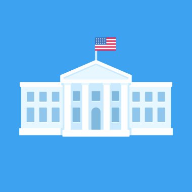Washington 'daki Beyaz Saray, Birleşik Devletler Başkanı' nın resmi ikametgahı. Düz vektör illüstrasyonu, basit çizgi film stili klipsi sanatı.