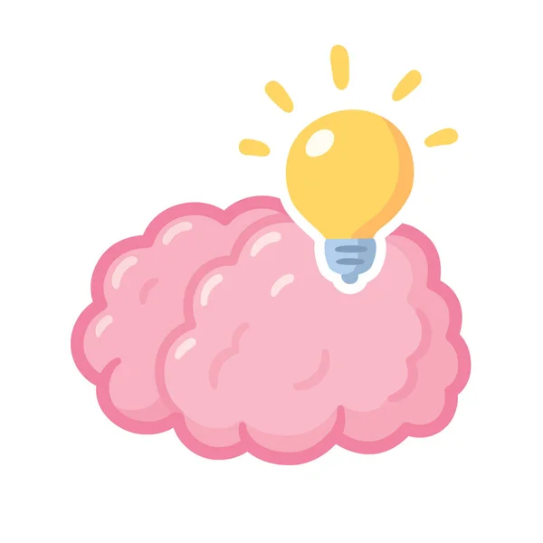 Cerveau Dessin Animé Avec Ampoule Idée Brillante Pensée Créative Résolution — Image vectorielle