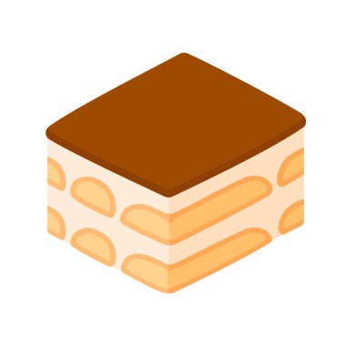 Tiramisu, geleneksel İtalyan tatlısı. İzole edilmiş vektör klipsi sanat çizimi. Isometric düz tasarım simgesi.