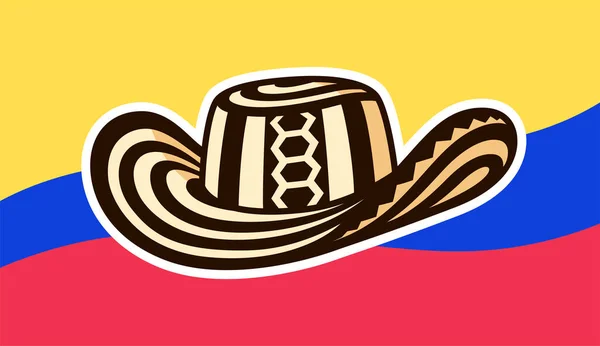 Sombrero Vueltiao コロンビアの旗と伝統的なコロンビアの帽子 ベクタークリップアートイラスト — ストックベクタ