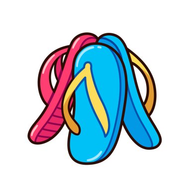 Baling selipar, geleneksel Malezya oyunu parmak arası terliklerle oynanır. Terlik piramidinin karikatür çizimi. Vektör klibi resim çizimi.