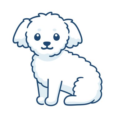 Şirin, beyaz tüylü bir köpek. Bichon köpek resmi, basit vektör illüstrasyonu.