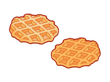 Belçika Liege waffle 'ı, pudra şekerli ve üstü kapalı. Çizgi film klip çizimi, izole vektör çizimi.